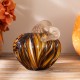 Glitzhome 4.5"D x 4.75"H Multi Brown Striped Glass Short Pumpkin