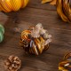 Glitzhome 4.5"D x 4.75"H Multi Brown Striped Glass Short Pumpkin
