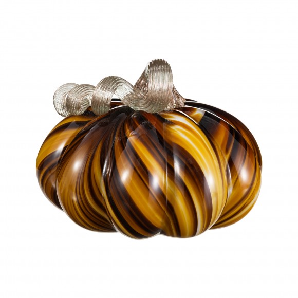 Glitzhome 5.75"D x 4.75"H Multi Brown Striped Glass Pumpkin