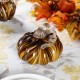 Glitzhome 5.75"D x 4.75"H Multi Brown Striped Glass Pumpkin