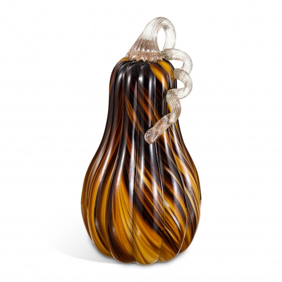 Glitzhome 11.25"H Multi Brown Striped Large Glass Gourd