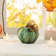 Glitzhome 4.5"D x 4.75"H Multi Green Striped Glass Short Pumpkin