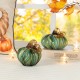 Glitzhome 4.5"D x 4.75"H Multi Green Striped Glass Short Pumpkin