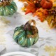Glitzhome 4.5"D x 4.75"H Multi Green Striped Glass Short Pumpkin