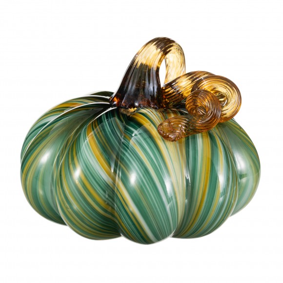 Glitzhome 5.75"D x 4.75"H Multi Green Striped Glass Pumpkin