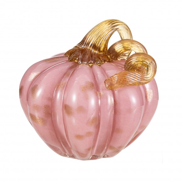 Glitzhome 4.5"D x 4.75"H Pink Glass Short Pumpkin