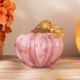 Glitzhome 4.5"D x 4.75"H Pink Glass Short Pumpkin