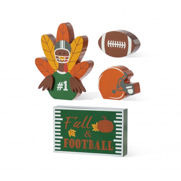 Glitzhome 5.75"H S/4 Thanksgiving Wooden Turkey Table Decor Set