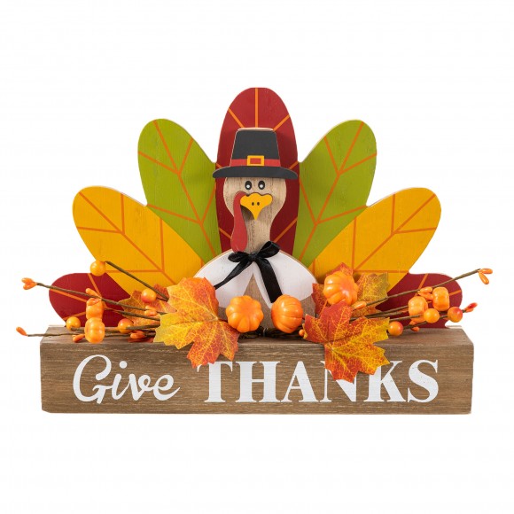 Glitzhome 11.75"L Thanksgiving Wooden Turkey Table Decor
