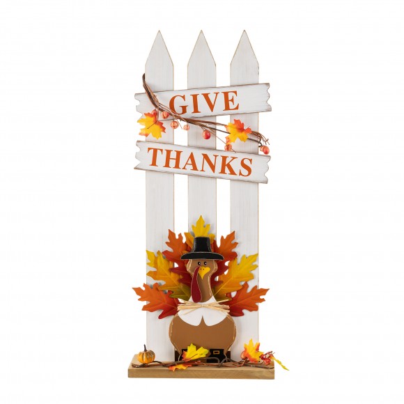 Glitzhome 28"H Thanksgiving Wooden Fence Turkey Porch Decor