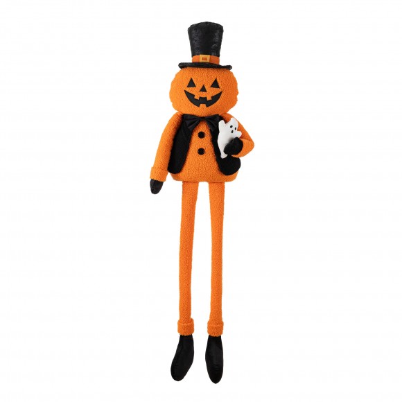 Glitzhome 59"H Halloween Oversized Fabric Jack-O-Lantern with Dangle Legs w/Timer