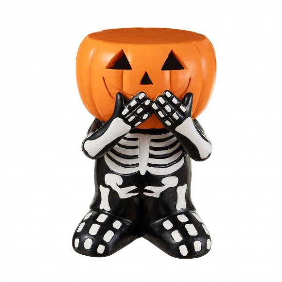 Glitzhome 14.5"H Halloween MGO Skeleton Pumpkin Stool