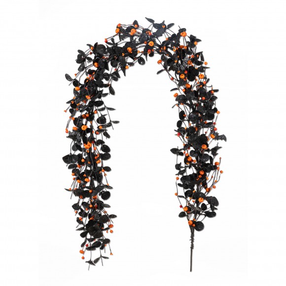 Glitzhome 72.00"L Halloween Eucalyptus Pumpkin Bat Garland