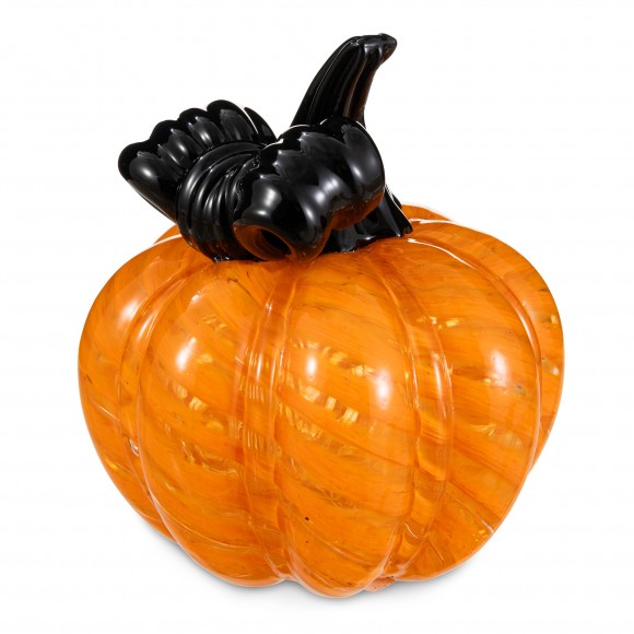Glitzhome 4.75"H Halloween Striped Glass Pumpkin with Bow