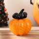 Glitzhome 4.75"H Halloween Striped Glass Pumpkin with Bow