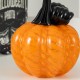 Glitzhome 4.75"H Halloween Striped Glass Pumpkin with Bow