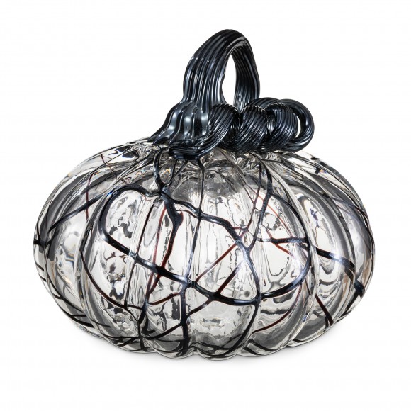 Glitzhome 7.50"L Halloween Abstract Black and White Glass Pumpkin