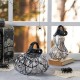 Glitzhome 9"H Halloween Abstract Black and White Glass Gourd