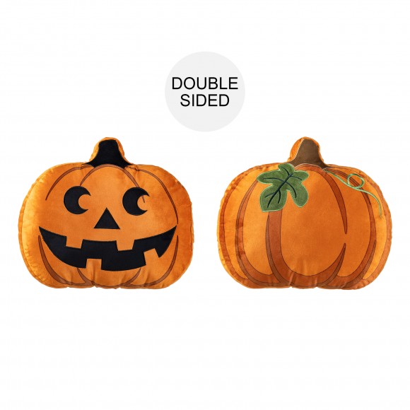 Glitzhome 15.5"L Fall and Halloween Fabric Double Sided Pumpkin Pillow