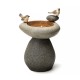 Glitzhome 20.75''H Zen-Style Faux Stone Texture Birdbath Polyresin Outdoor Fountain with Birds, Pump and LED Light, Remote Controller