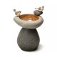 Glitzhome 20.75''H Zen-Style Faux Stone Texture Birdbath Polyresin Outdoor Fountain with Birds, Pump and LED Light, Remote Controller