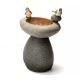 Glitzhome 20.75''H Zen-Style Faux Stone Texture Birdbath Polyresin Outdoor Fountain with Birds, Pump and LED Light, Remote Controller