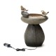 Glitzhome 20.75''H Zen-Style Faux Stone Texture Birdbath Polyresin Outdoor Fountain with Birds, Pump and LED Light, Remote Controller
