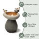 Glitzhome 20.75''H Zen-Style Faux Stone Texture Birdbath Polyresin Outdoor Fountain with Birds, Pump and LED Light, Remote Controller
