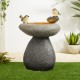 Glitzhome 20.75''H Zen-Style Faux Stone Texture Birdbath Polyresin Outdoor Fountain with Birds, Pump and LED Light, Remote Controller