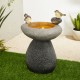 Glitzhome 20.75''H Zen-Style Faux Stone Texture Birdbath Polyresin Outdoor Fountain with Birds, Pump and LED Light, Remote Controller