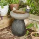 Glitzhome 20.75''H Zen-Style Faux Stone Texture Birdbath Polyresin Outdoor Fountain with Birds, Pump and LED Light, Remote Controller