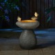 Glitzhome 20.75''H Zen-Style Faux Stone Texture Birdbath Polyresin Outdoor Fountain with Birds, Pump and LED Light, Remote Controller