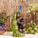 Glitzhome 40"H Oversized 4-Tiered Peacock and Jars Polyresin Outdoor Floor Fountain with Pump and LED Light, with Remote Controller