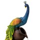 Glitzhome 40"H Oversized 4-Tiered Peacock and Jars Polyresin Outdoor Floor Fountain with Pump and LED Light, with Remote Controller
