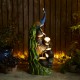 Glitzhome 40"H Oversized 4-Tiered Peacock and Jars Polyresin Outdoor Floor Fountain with Pump and LED Light, with Remote Controller