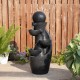 Glitzhome 33.5"H Modern 5-Tier Bowl and Sphere Polyresin Outdoor Fountain with Pump and LED Light