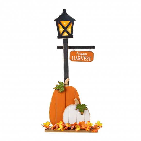 Glitzhome 36"H Fall Lighted Wooden Pumpkin Lamp Post Porch Decor w/Timer