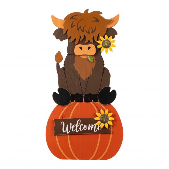 Glitzhome 30"H Fall Wood Highland Cow Porch Decor