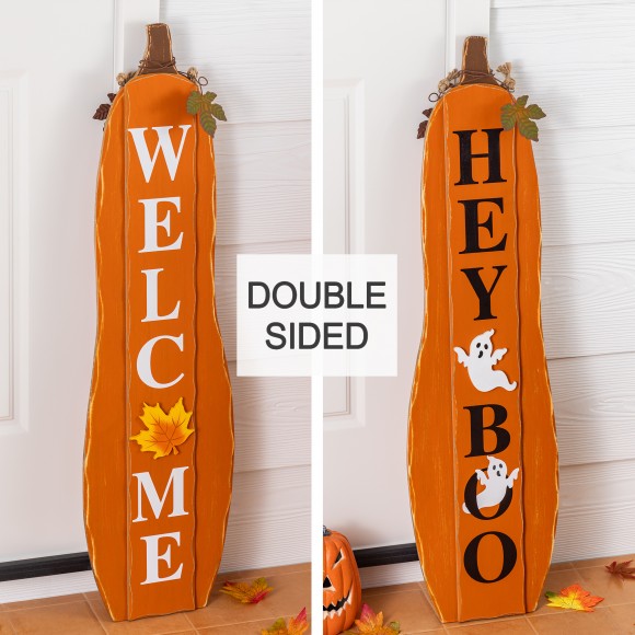 Glitzhome 36"H Fall/Halloween Reversible Wood Pumpkin Porch Signs