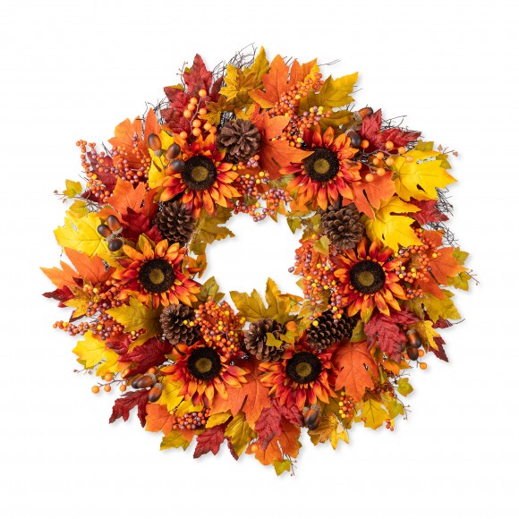 Glitzhome 30"D Fall Oversized Sunflower Wreath Includes a Complimentary Black Metal Wreath Hanger