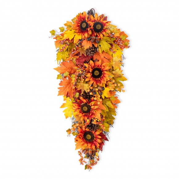 Glitzhome 38"H Fall Oversized Sunflower Teardrop