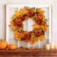 Glitzhome 24"D Fall Velvet Pumpkin, Pinecone & Berry Wreath Includes a Complimentary Black Metal Wreath Hanger