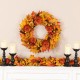 Glitzhome 24"D Fall Velvet Pumpkin, Pinecone & Berry Wreath Includes a Complimentary Black Metal Wreath Hanger