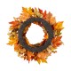 Glitzhome 24"D Fall Velvet Pumpkin, Pinecone & Berry Wreath Includes a Complimentary Black Metal Wreath Hanger