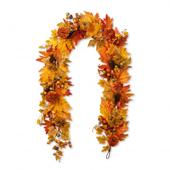 Glitzhome 6Ft Fall Velvet Pumpkin, Pinecone & Berry Garland
