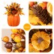 Glitzhome 15"H Fall Velvet Pumpkin, Pinecone & Berry Centerpiece