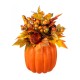 Glitzhome 15"H Fall Velvet Pumpkin, Pinecone & Berry Centerpiece