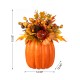 Glitzhome 15"H Fall Velvet Pumpkin, Pinecone & Berry Centerpiece