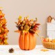 Glitzhome 15"H Fall Velvet Pumpkin, Pinecone & Berry Centerpiece