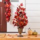 Glitzhome 36"H Fall Lighted Burgundy Leaves Urn Potted Porch Tree with Timer, 20 Warm White Lights